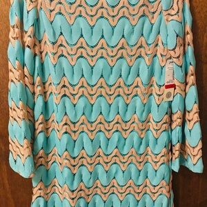 Tacera Teal and Beige Crochet Dress